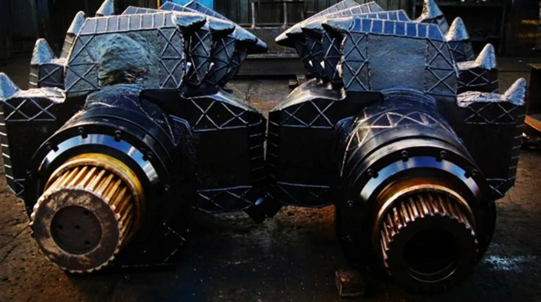 Heavy industrial mining crusher gear assembly in high-torque operating environment