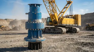 Heavy-duty industrial planetary gearbox installed on mining or construction equipment