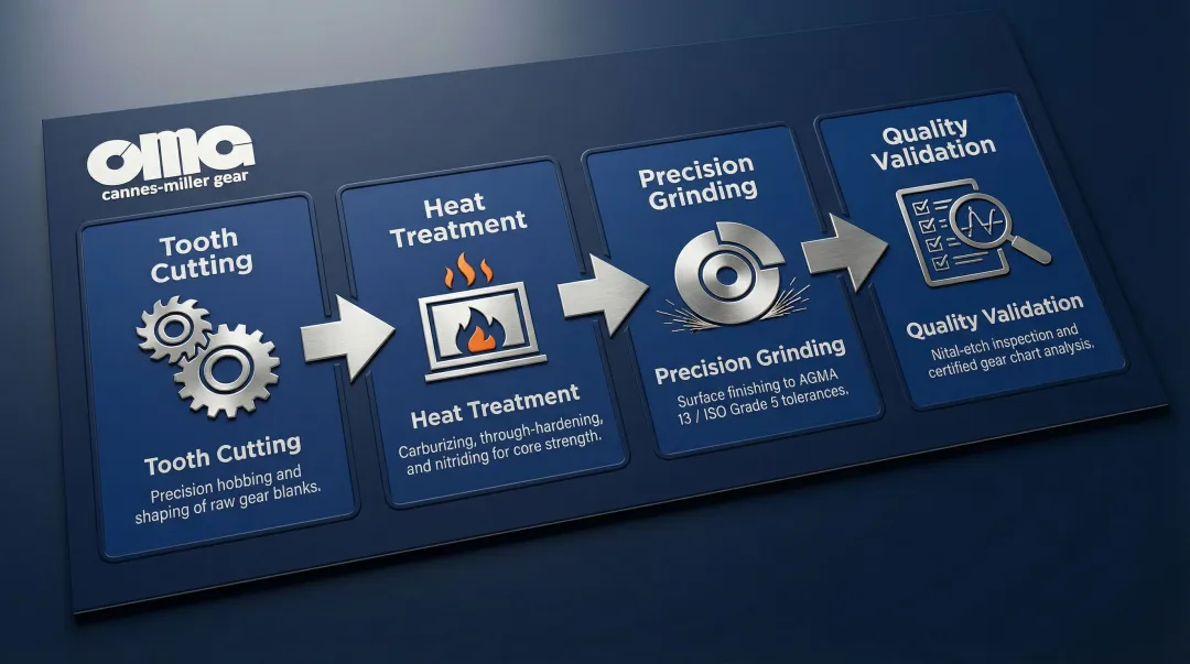 4-stage helical gear manufacturing process from hobbing to final validation