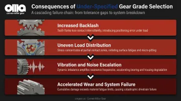 Four consequences of wrong-grade gear specification failure cascade infographic