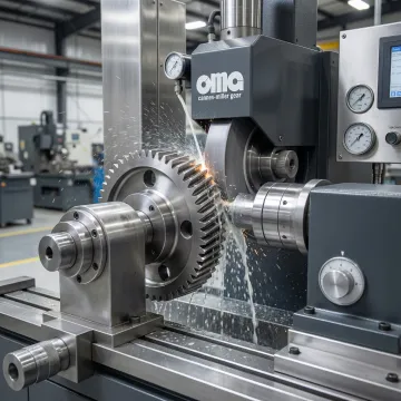 Precision gear grinding machine processing industrial gear with sparks