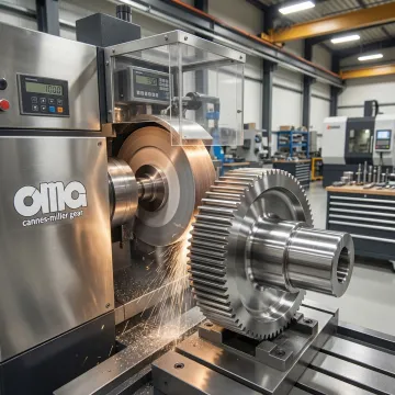 Precision gear grinding machine operating on industrial gear component