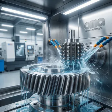 CNC gear hobbing process showing precision tooth cutting operation