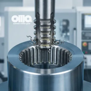 Precision broaching process showing internal cutting operation on metal component