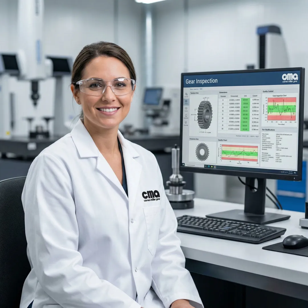 Engineer reviewing detailed gear inspection report with measurement data