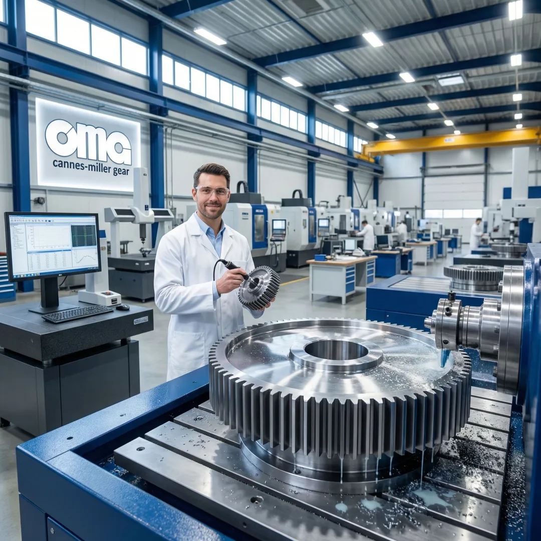 Precision gear manufacturing process showing machining and inspection