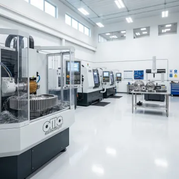 Aerospace gear manufacturing facility with precision machinery