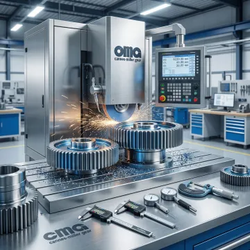 Precision gear grinding machine in operation with industrial gears