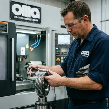 Technician inspecting shaped gear teeth
