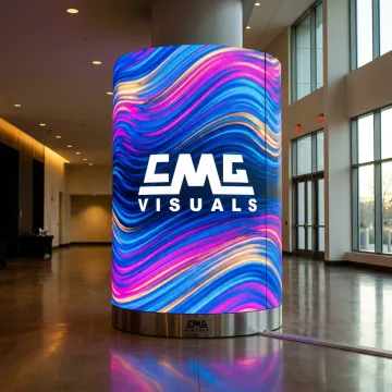 Cylindrical LED screen display in an event space