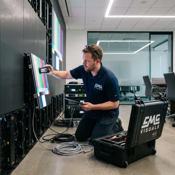 LED technician maintaining a display