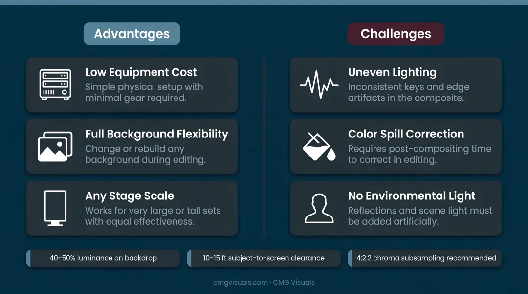 Green screen optimal lighting setup process with chroma key technical specifications