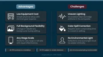 Green screen optimal lighting setup process with chroma key technical specifications