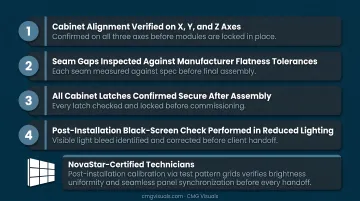 4-step professional LED video wall installation process for preventing seam light bleed