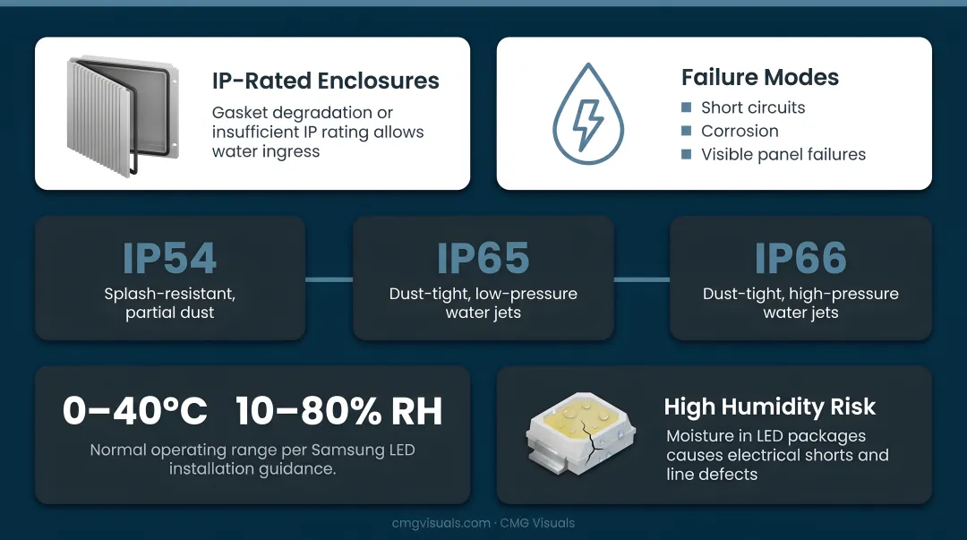 IP rating protection levels comparison chart for outdoor LED display installations