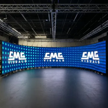 Curved LED video wall display in a modern venue