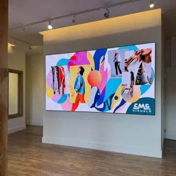Indoor LED digital billboard in a commercial lobby