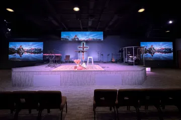 Indoor LED display panel installed in a house of worship sanctuary
