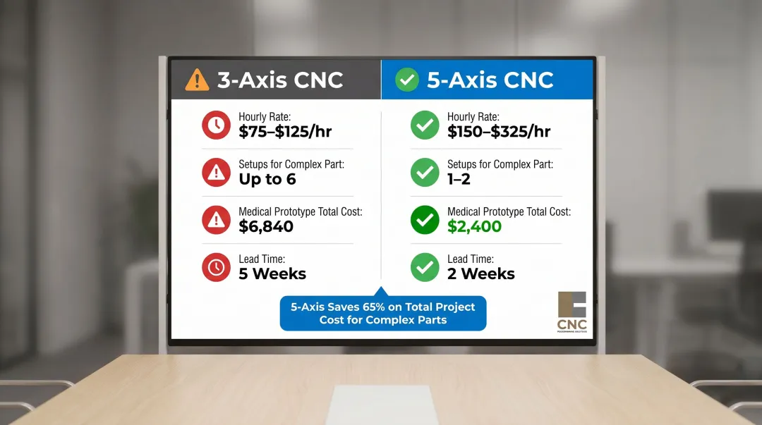 3-axis versus 5-axis CNC machining cost and lead time comparison table