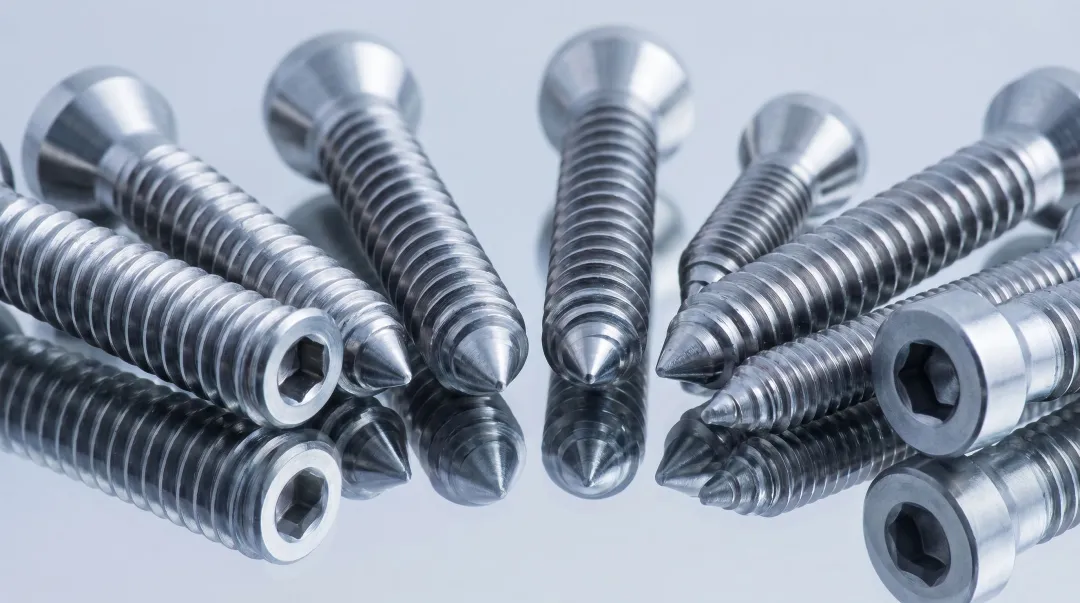 Precision medical device components including surgical screws dental implants and titanium parts