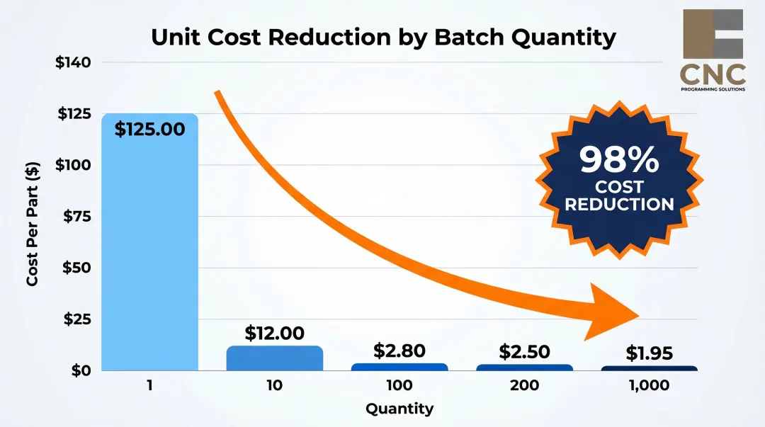 Aluminum anodizing cost per part versus batch quantity volume discount chart