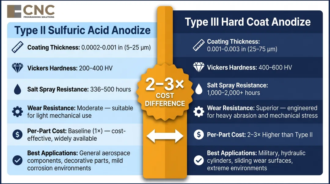 Type II versus Type III hard coat anodizing side-by-side performance and cost comparison