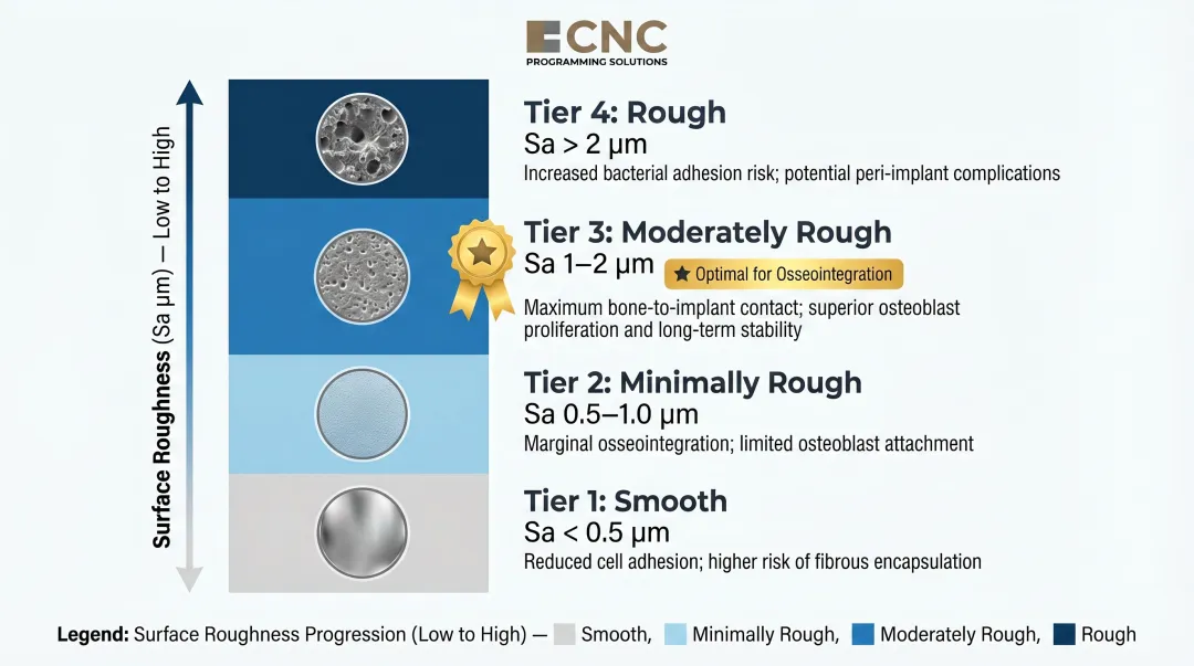 Wennerberg Albrektsson implant surface roughness classification four tiers Sa values infographic