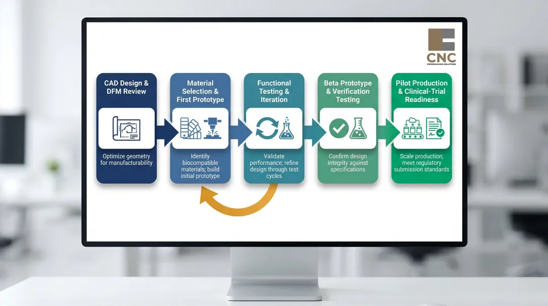 5-stage CNC medical device prototype development process from CAD to clinical trial