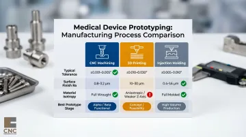 CNC machining versus 3D printing versus injection molding medical prototype comparison chart