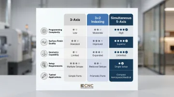 3-axis versus 3+2 indexing versus simultaneous 5-axis machining comparison chart