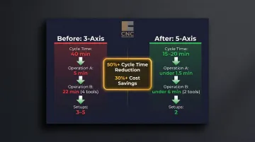 TTI Machine 5-axis upgrade results showing cycle time and cost savings before and after metrics
