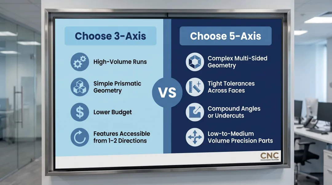 3-axis versus 5-axis CNC milling selection decision framework based on part complexity and volume