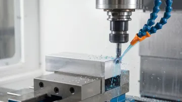 3-axis CNC milling machine cutting automotive bracket component in manufacturing facility