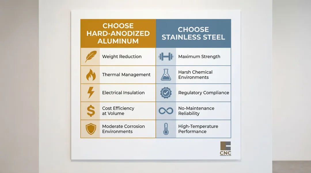 Material selection decision guide hard-anodized aluminum versus stainless steel application criteria