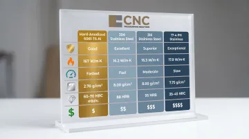 Hard-anodized aluminum versus three stainless steel grades material properties comparison chart
