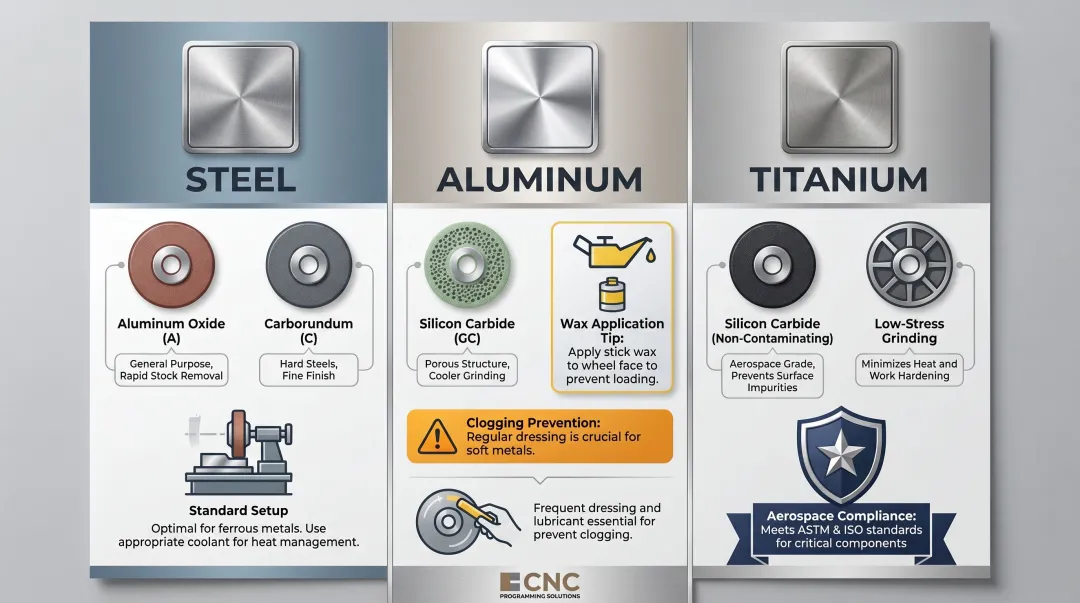 Material-specific abrasive selection guide for steel aluminum and titanium CNC finishing