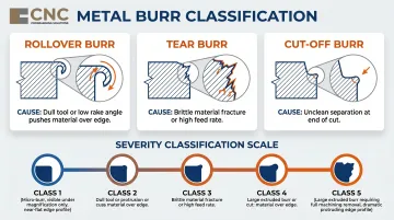 Three burr types rollover tear and cut-off with severity classification scale