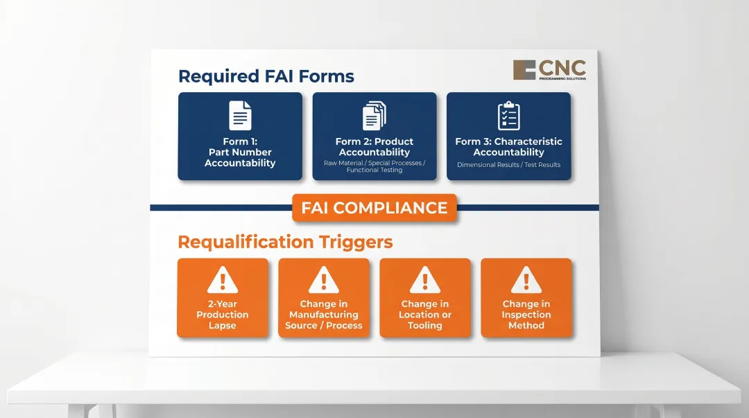 AS9102 First Article Inspection requirements three forms and requalification triggers aerospace