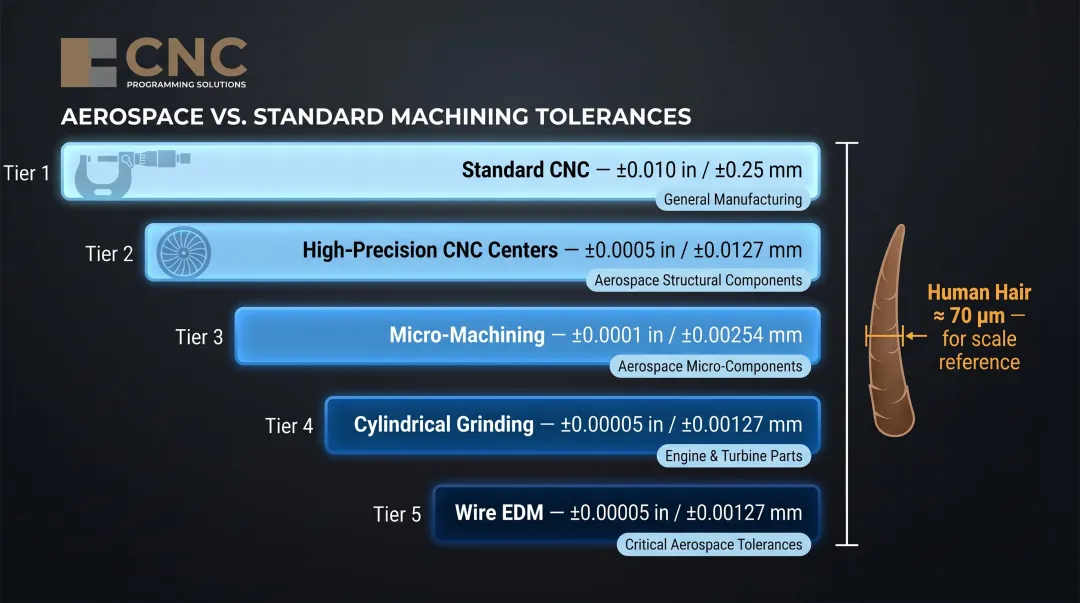 Aerospace versus standard CNC machining tolerance comparison chart four precision levels