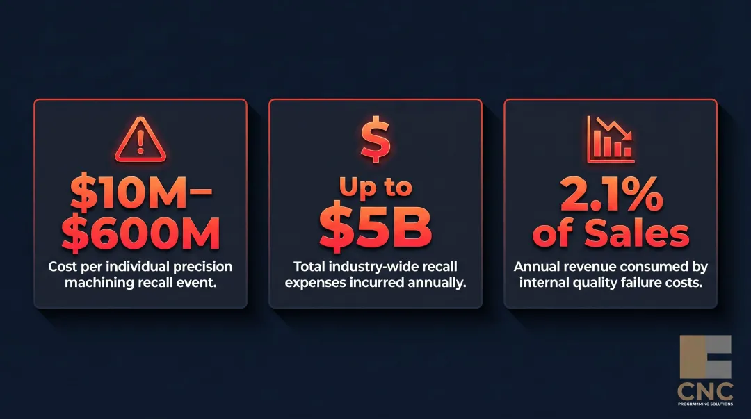 Medical device recall costs and quality failure financial impact statistics comparison infographic