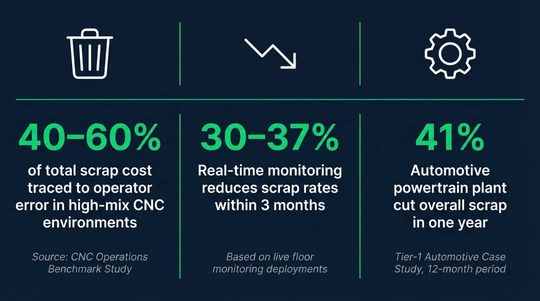 CNC turning scrap and rework cost reduction statistics across automotive medical and industrial sectors