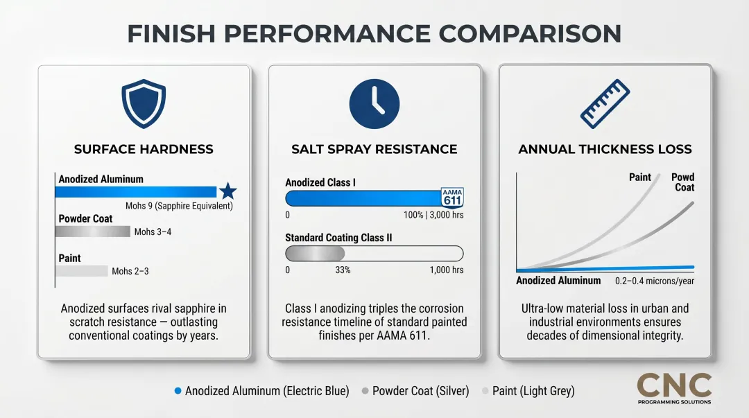 Anodized aluminum corrosion resistance performance data comparison infographic