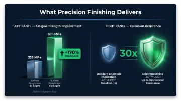 Surface finishing fatigue strength and corrosion resistance improvement data comparison infographic