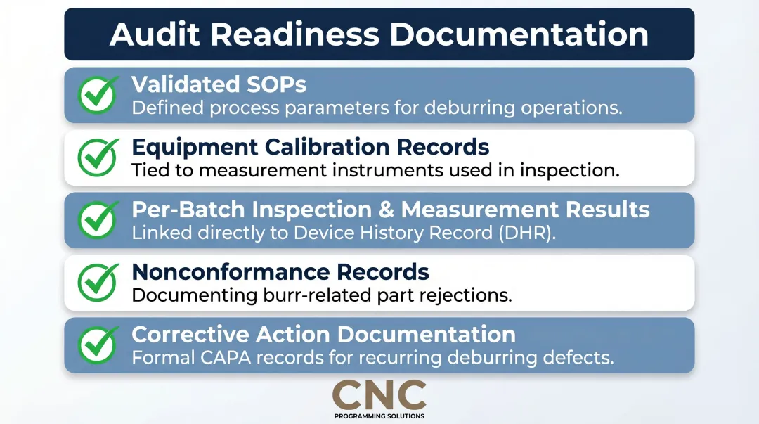 Medical device deburring audit documentation checklist five required record types