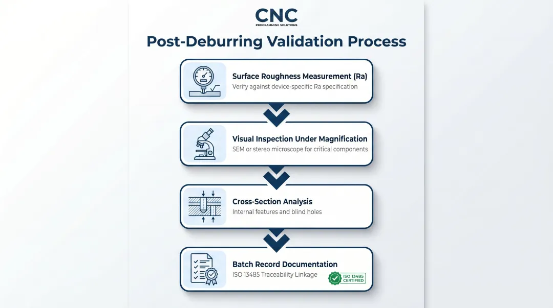 Four-step post-deburring validation process for ISO 13485 medical device compliance