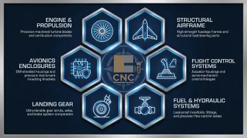 Six aerospace CNC machining application categories from engines to avionics enclosures