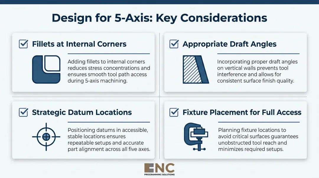 5-axis part design best practices checklist with four key engineering guidelines