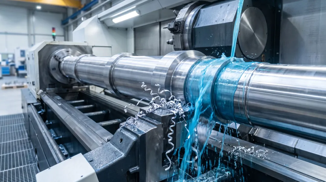 Industrial CNC lathe machining precision automotive crankshaft on production floor