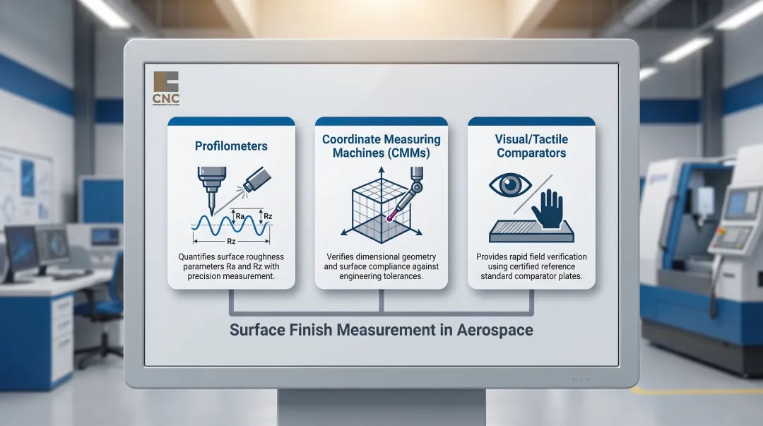 Three aerospace surface finish measurement methods profilometer CMM and visual comparator