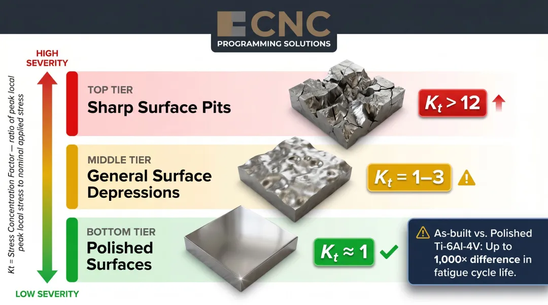 Surface stress concentration Kt values comparison from sharp pits to polished surfaces